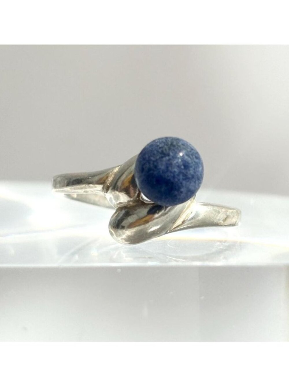 Lapis Lazuli Modernist Wavy Abstract Sterling Silver 925 Vintage Ring - sz 6